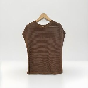 J Jill Womens  Sweater S Brown Open Knit Tunic Pullover Dolman Sleeve Mesh